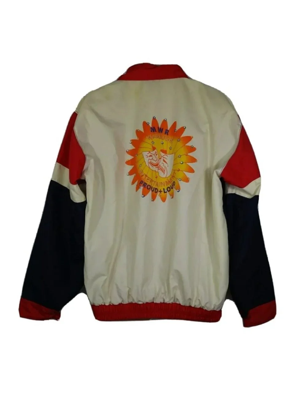 Vintage MWR Warrior Entertainment Zip Up Windbreaker Jacket Military Size L Blue - Picture 2 of 6